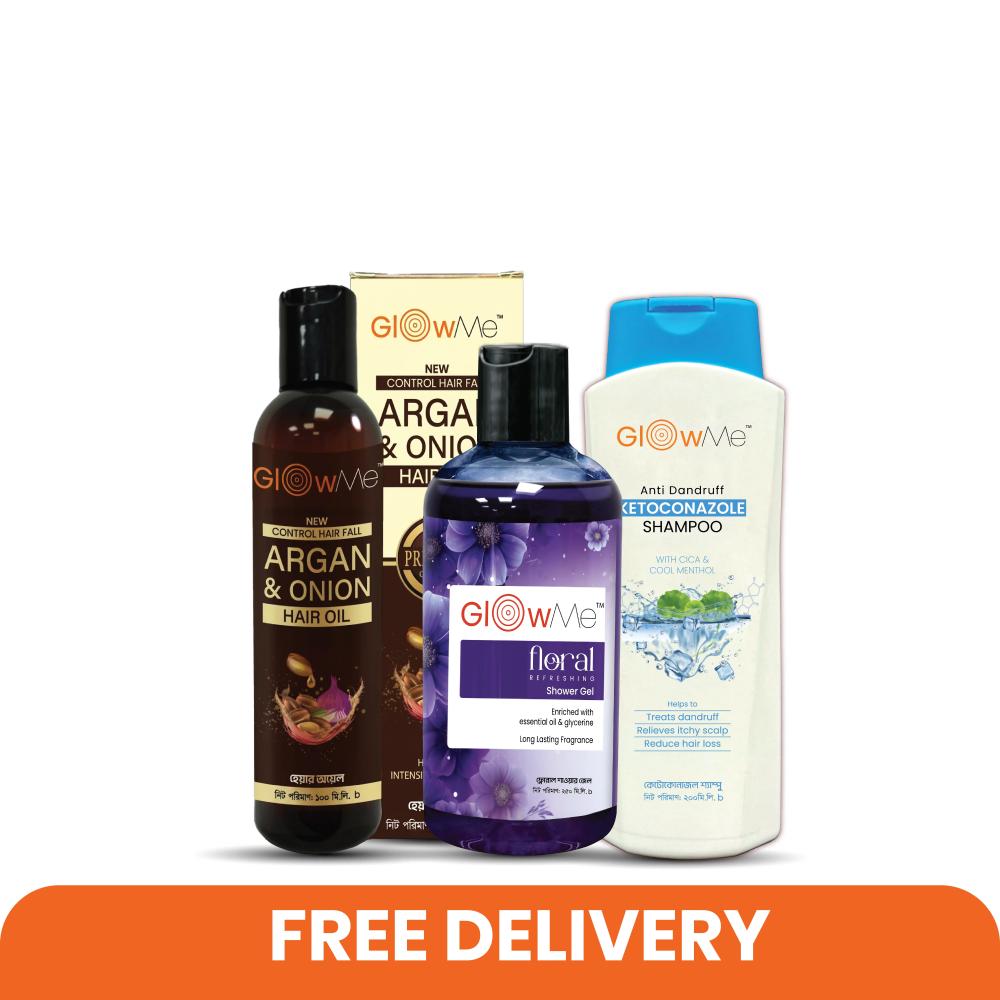 Combo 13 GlowMe Floral Shower Gel, Argan Oil & Anti Dandruff Shampoo